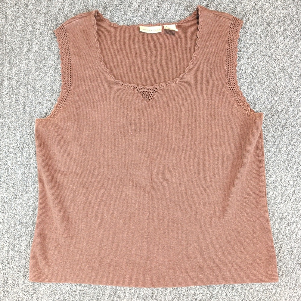 Apostrophe Vintage 90s Knit Shell Tank Top Women XL Brown 100% Cotton Japan